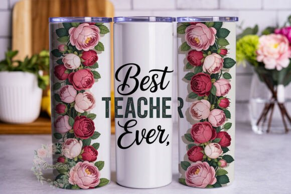 Best Teacher Rose Glitter 20oz Tumbler W Graphics