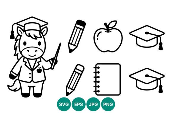 Cartoon Horse Teacher Graduation Vector Graphics