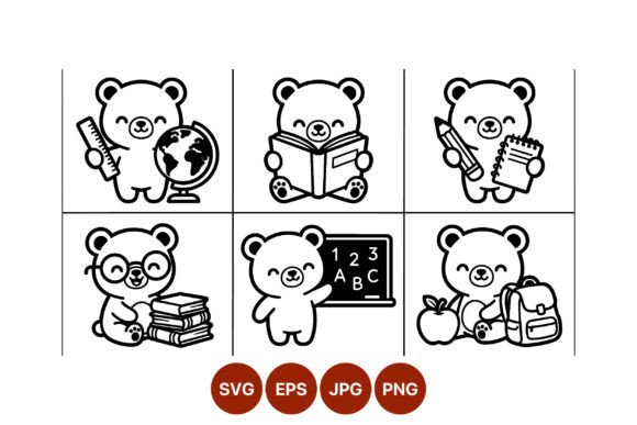 Cute Bear School Supplies Vector Graphics