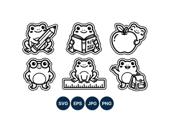 Cute Frog School Items Line Art: Graphics for Creative Sellers