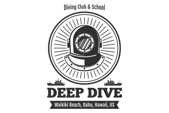 Deep Dive School. Vintage Underwater Hel Graphics & Illustrations