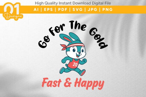 Fast Happy Sports Bunny Kids SVG: Graphics for T-Shirt Designs