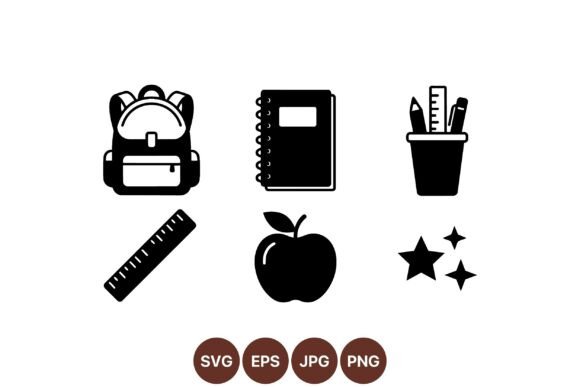 Minimal School Supplies Icons: Graphics for Editorial Use