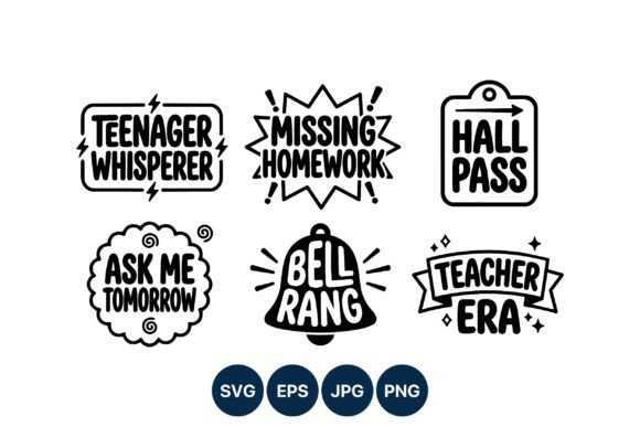 Playful School Phrase Icons Black White Graphics