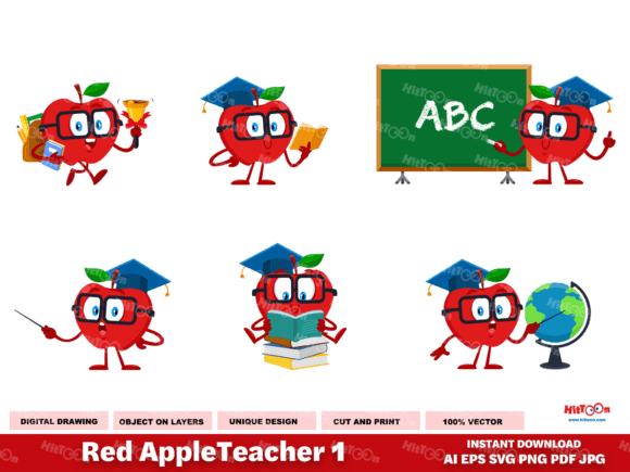 Red Apple Teacher Cartoon Character 1