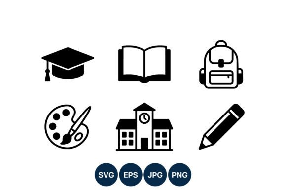 School Icons Black White Vector Graphics