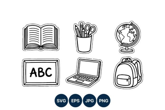 School Supplies Black White Line Art Graphics