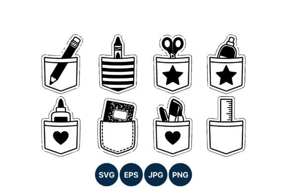 School Supplies Pocket Icons Black White Graphics