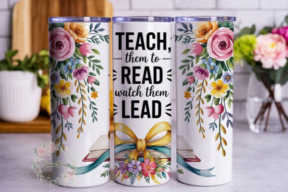 Teacher Floral Book 20oz Tumbler Wrap Graphics
