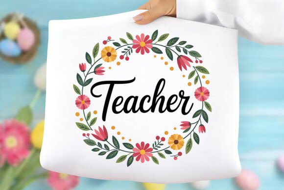 Teacher Floral Wreath PNG for Graphics and T-Shirt Designs