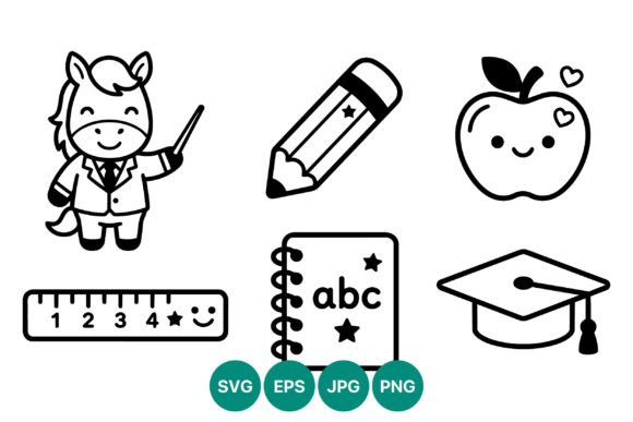 Teacher Horse Pencil Apple Ruler Graphics